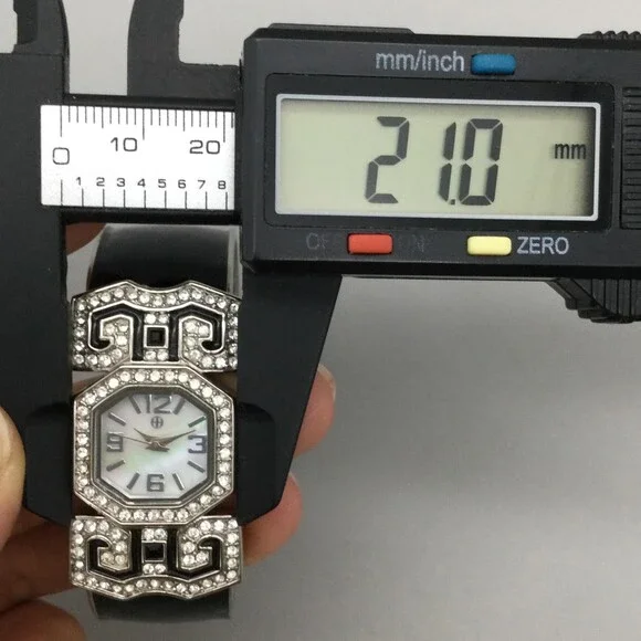 Art Deco Bangle Cuff Watch Womens 21mm Black Enamel Crystal MOP Dial New Battery - Picture 10 of 13